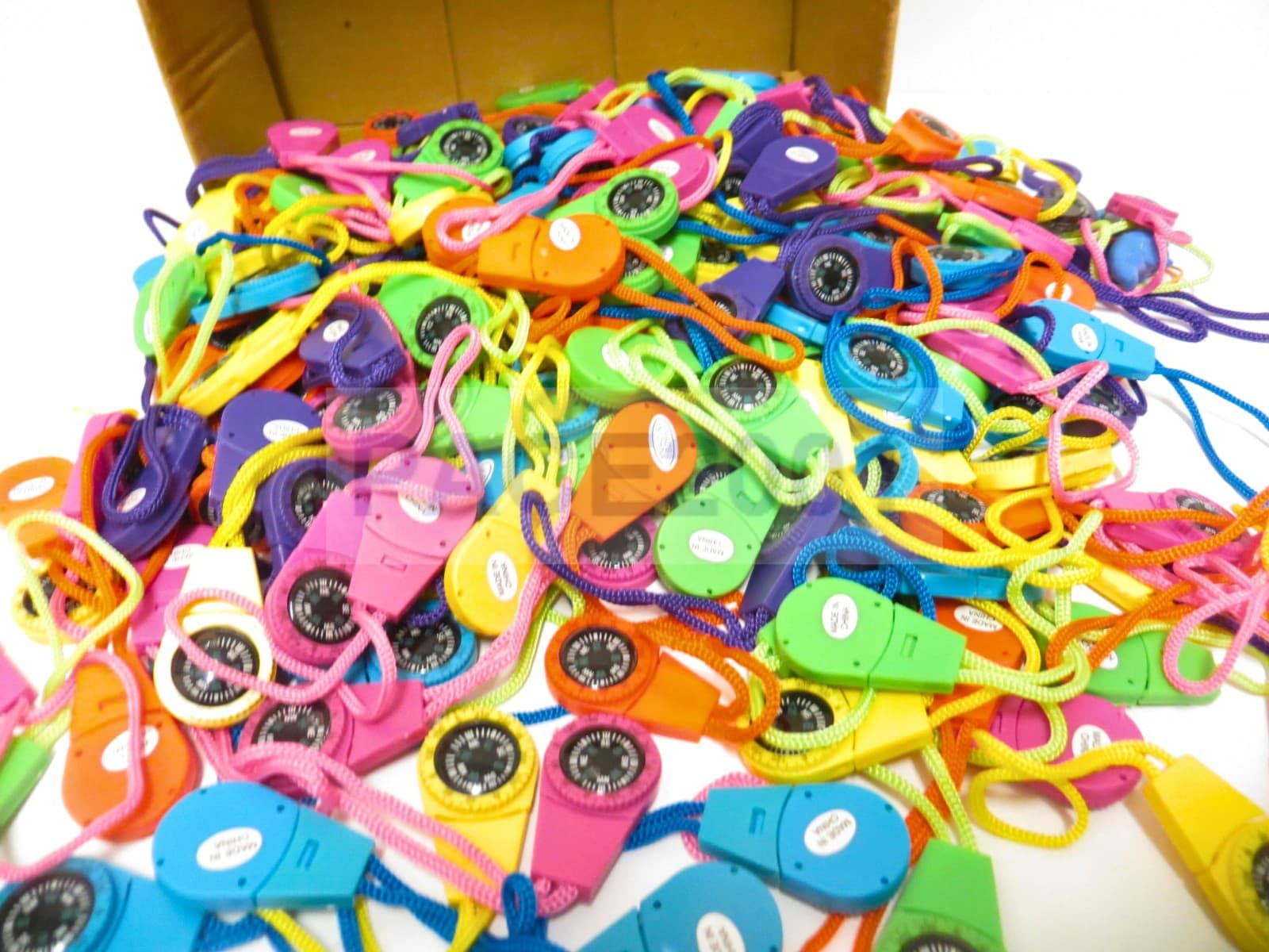 BULK Over 200 Neon Compass On Cord Novelty Toy (Compass not functional)