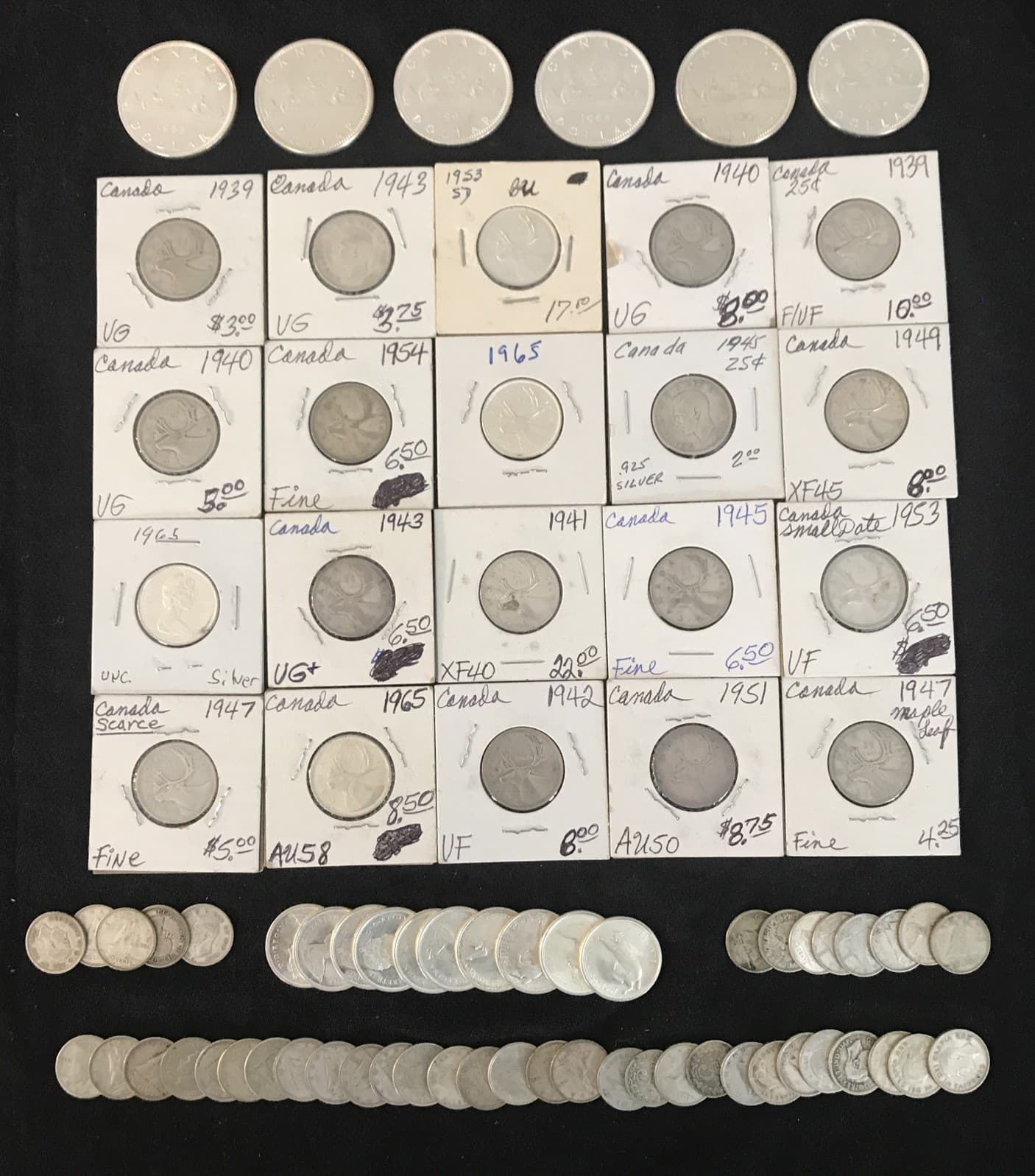 Lot Of Canadian Silver Coins 17.70 FV Pre 1968 Dollars Quarters Dimes 10+ Ounces