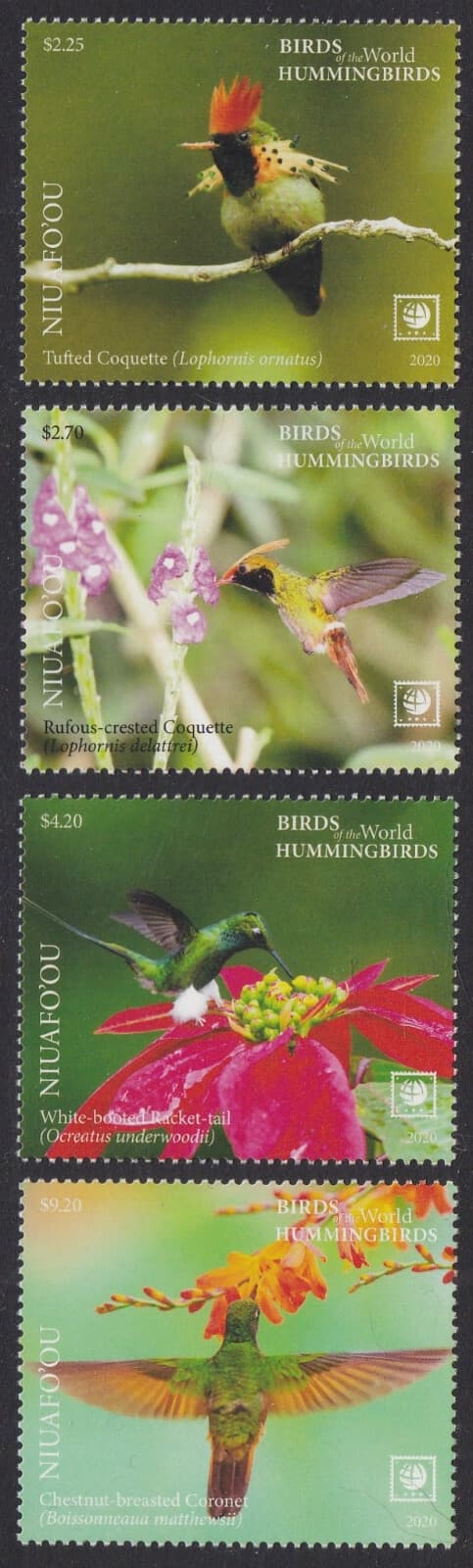 Niuafo'ou (2020) Birds of the World, Hummingbirds, Large Stamp - Sgls, Set/4