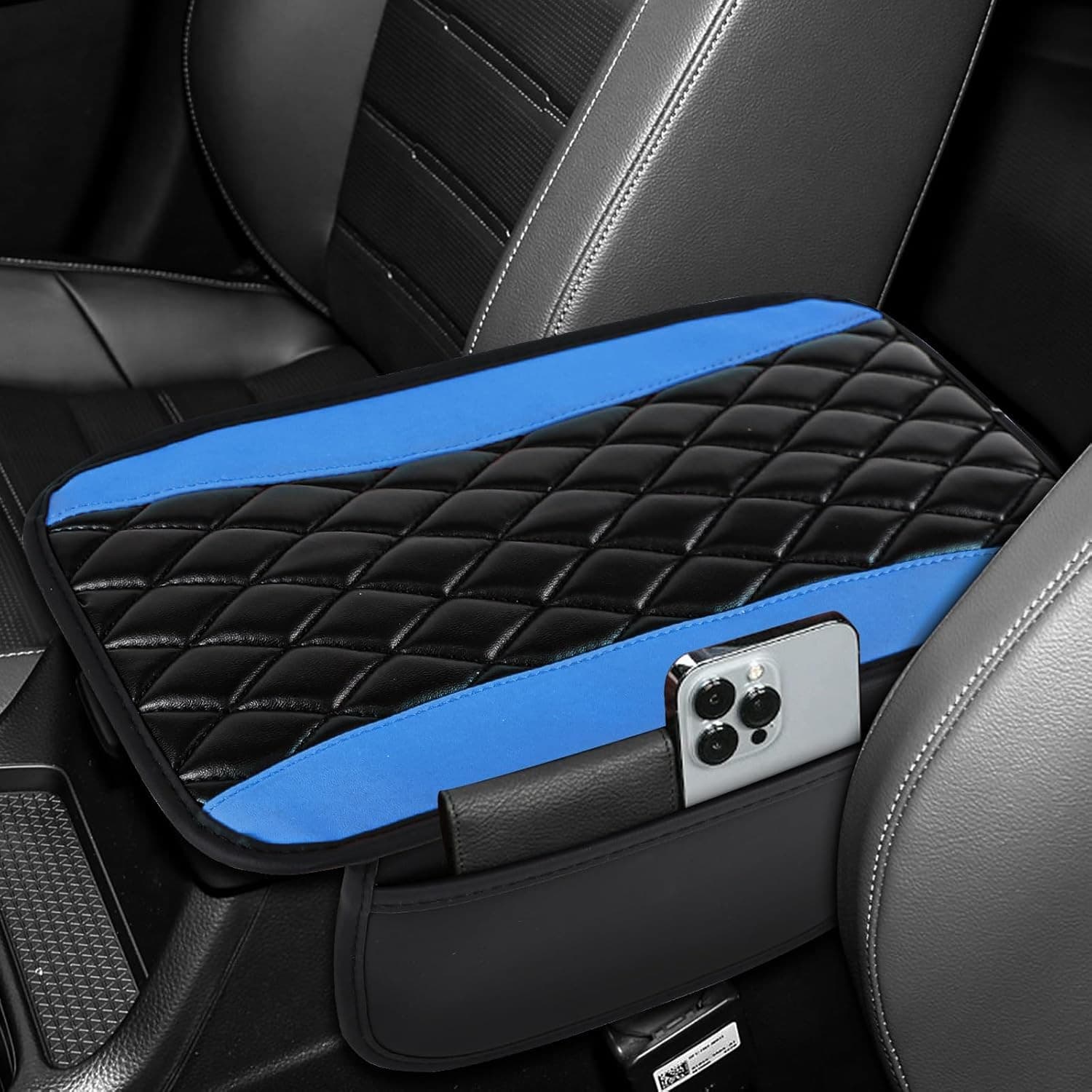 Center Console Cover, 12.4"×8.1" Leather Arm Rest Cover for Car, Auto Blue