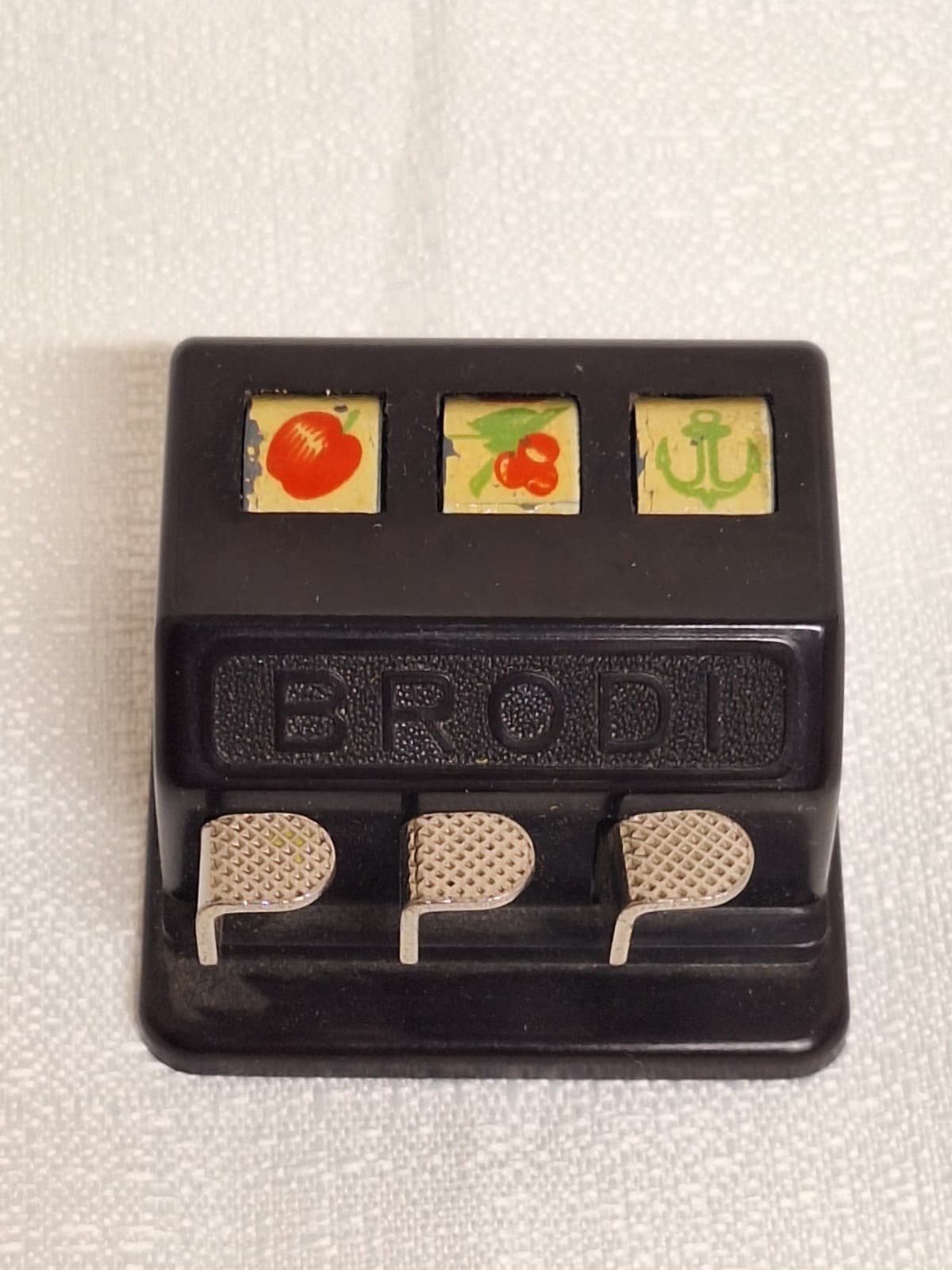 Vintage Brodi Mechanical Mini Slot Machine Toy – Working & Clean – 1950s Novelty