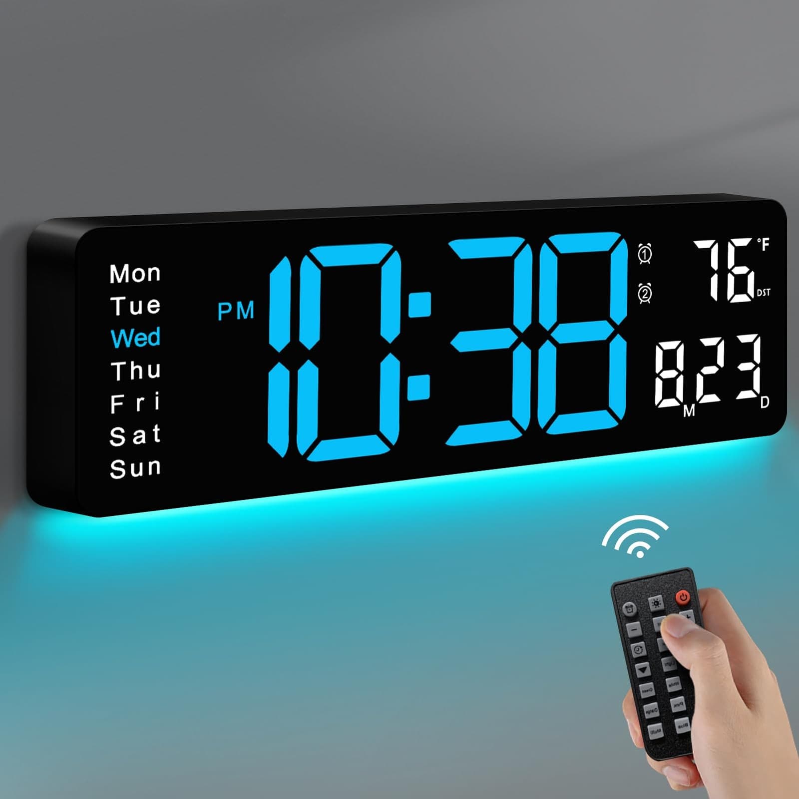Digital Wall Clock, 16" Large Display Digital Clock with Remote Control, Auto...