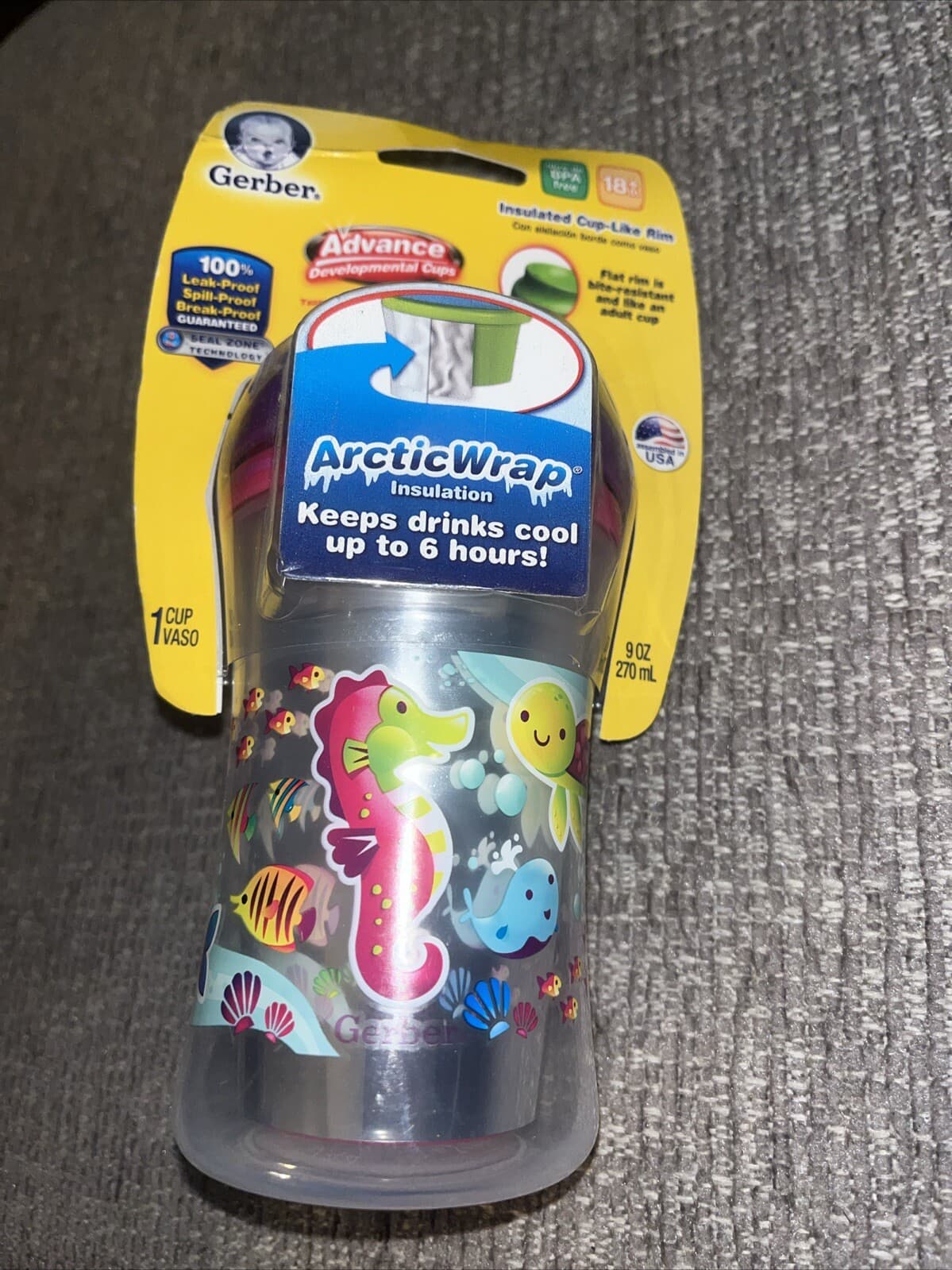 NUK GERBER 9OZ ADVANCED DEVELOPMENTAL CUP ARCTIC WRAP 18+ MO BPA FREE LEAK PROOF