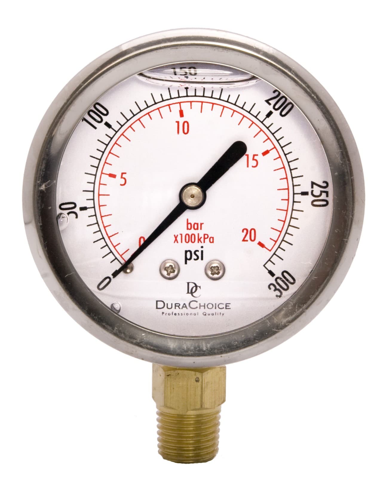 2-1/2" Oil Filled Pressure Gauge, SS Case, 1/4" NPT, Lower Mount, 0-300PSI