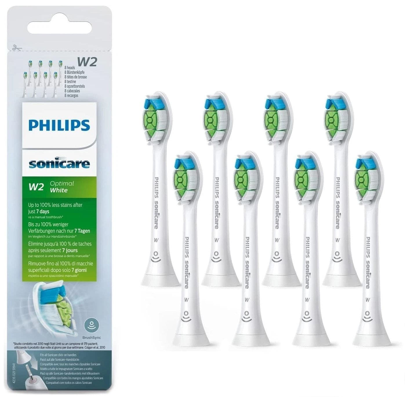8x Packs White W2 for Philips Sonicare Diamond Clean Toothbrush Heads