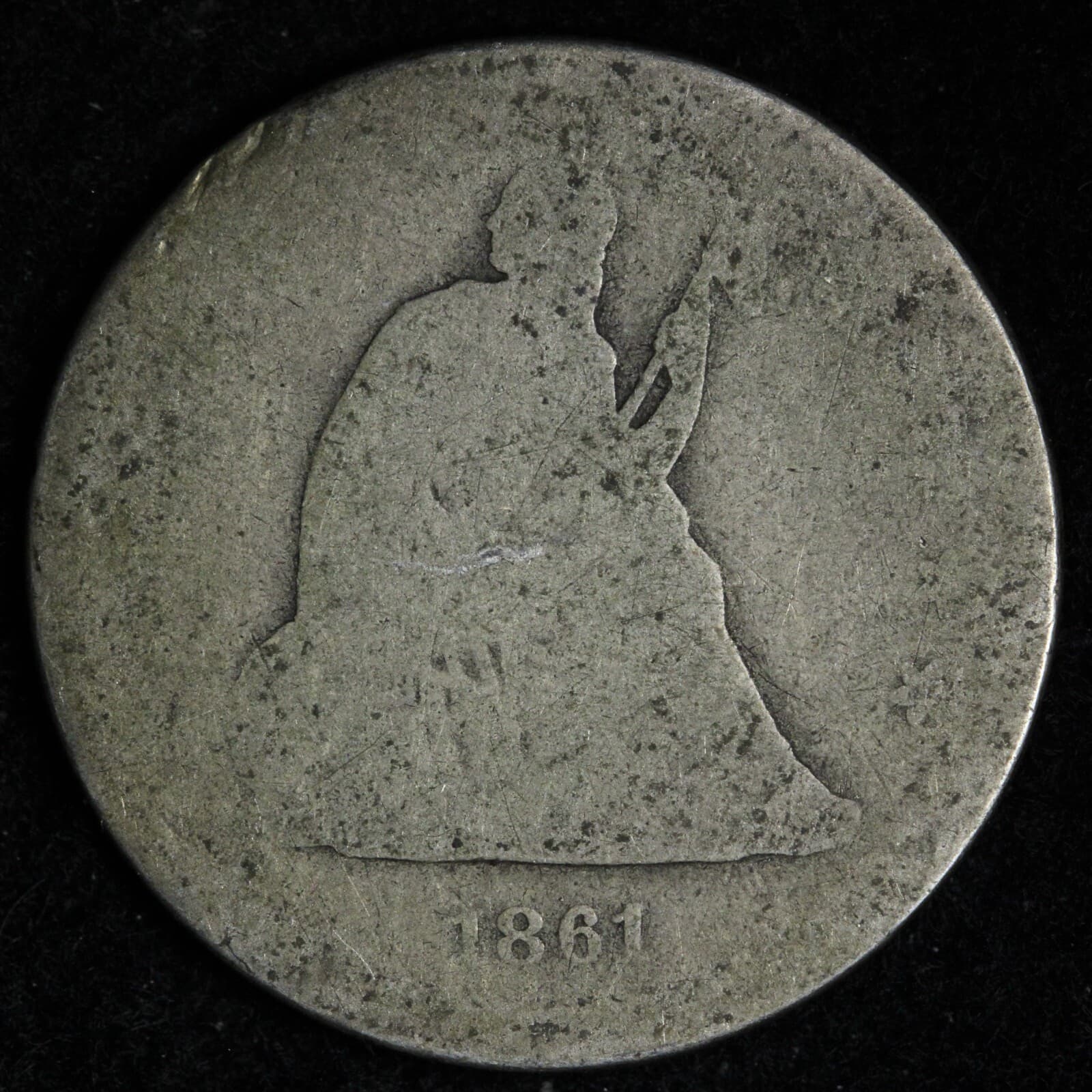 1861 Seated Liberty Silver Quarter E274 XXL