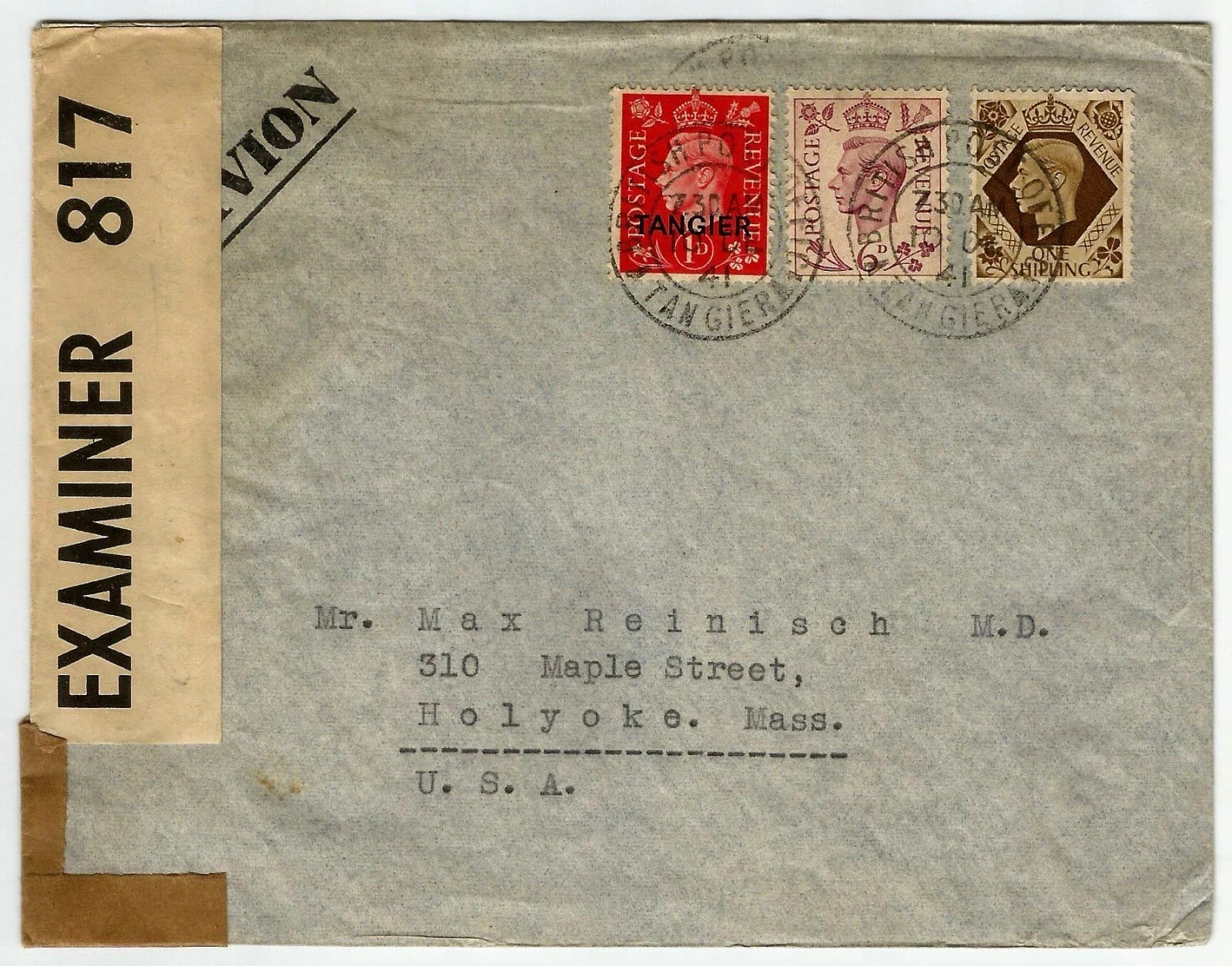 Tangier GB SCARCE censored cover in Bermuda sent to the USA franked with stamps
