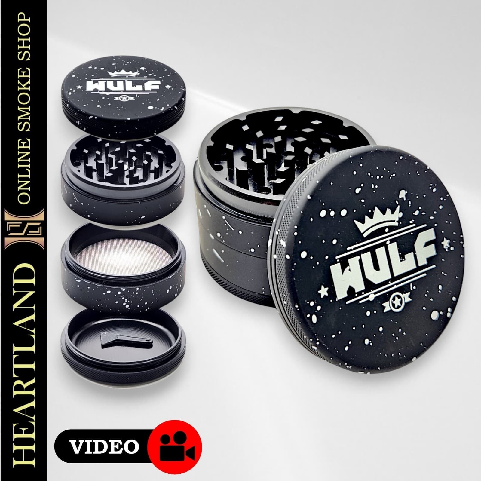 2.5" WULF High QUALITY ALUMINUM 4 Piece Tobacco Herb Grinder - BLACK WHITE