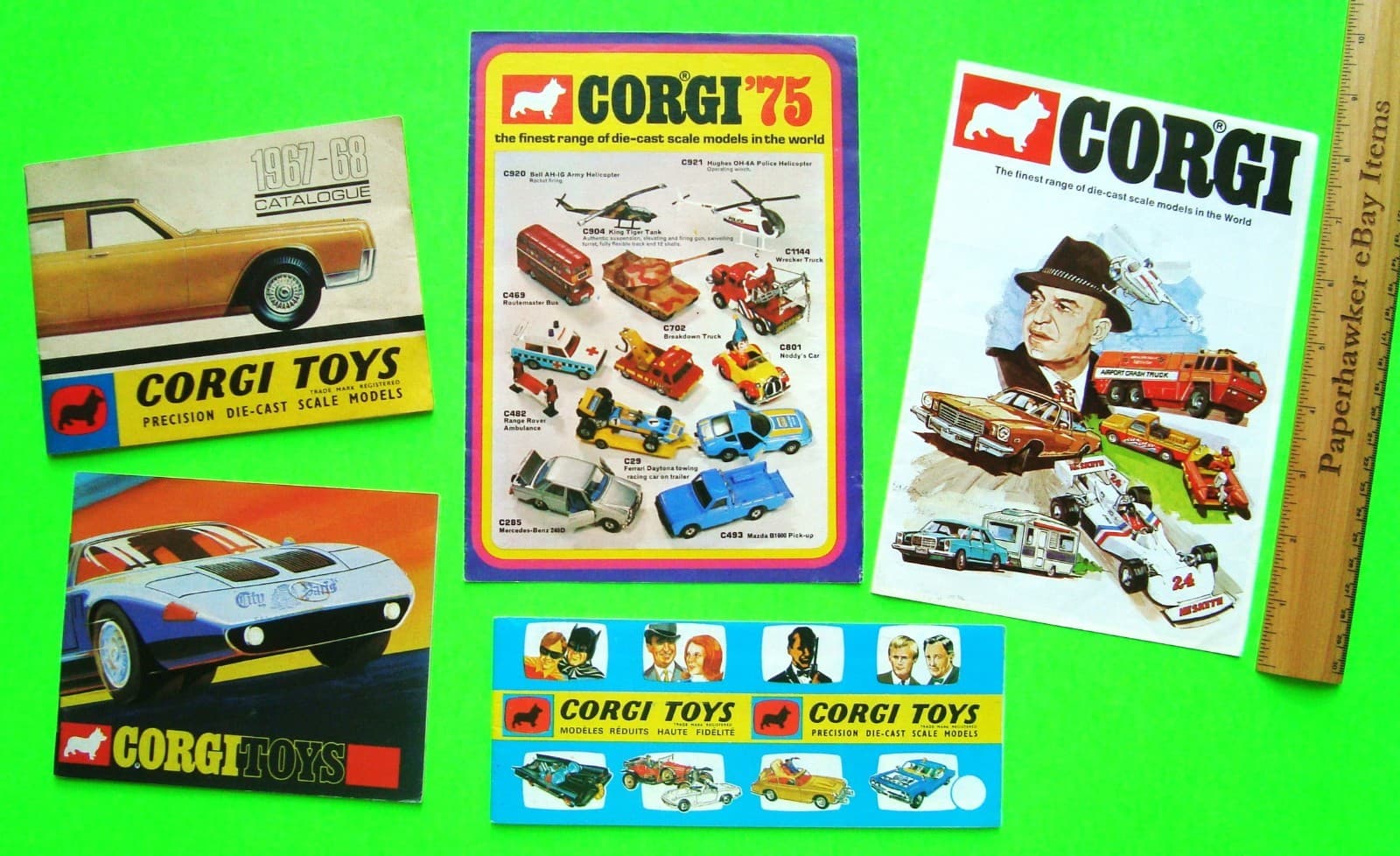 5 Diff 1966 to 1976 CORGI DIECAST TOY / MODEL CAR COLOR BROCHURES 160-pgs XLNT