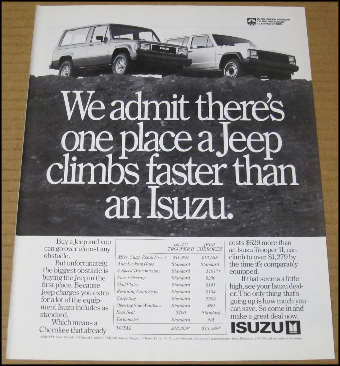 1988 Isuzu Trooper II Print Ad Car SUV Automobile Advertisement Vintage Auto