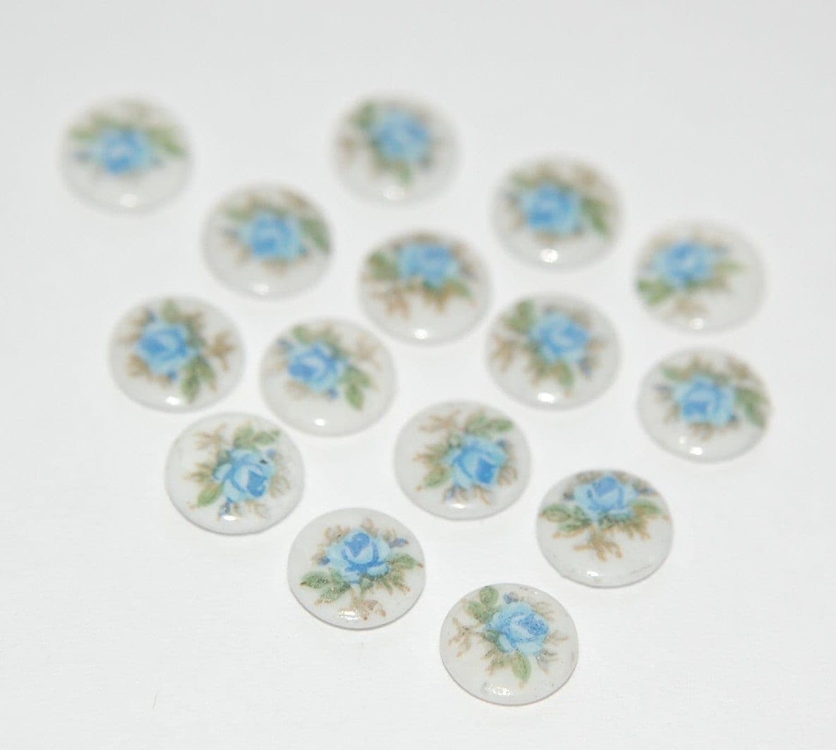 Vintage Tiny Blue Rose Flower Cabochons Japan 7mm cab419A