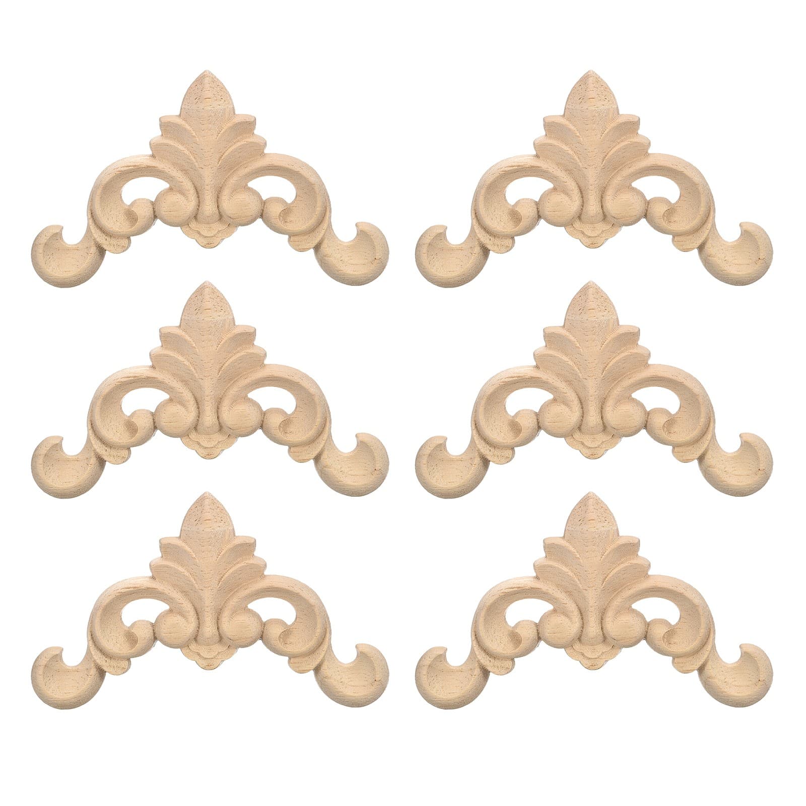 6Pcs Wood Carved Appliques Unpainted Decorative Corner Carving Decals 4cm x 4cm