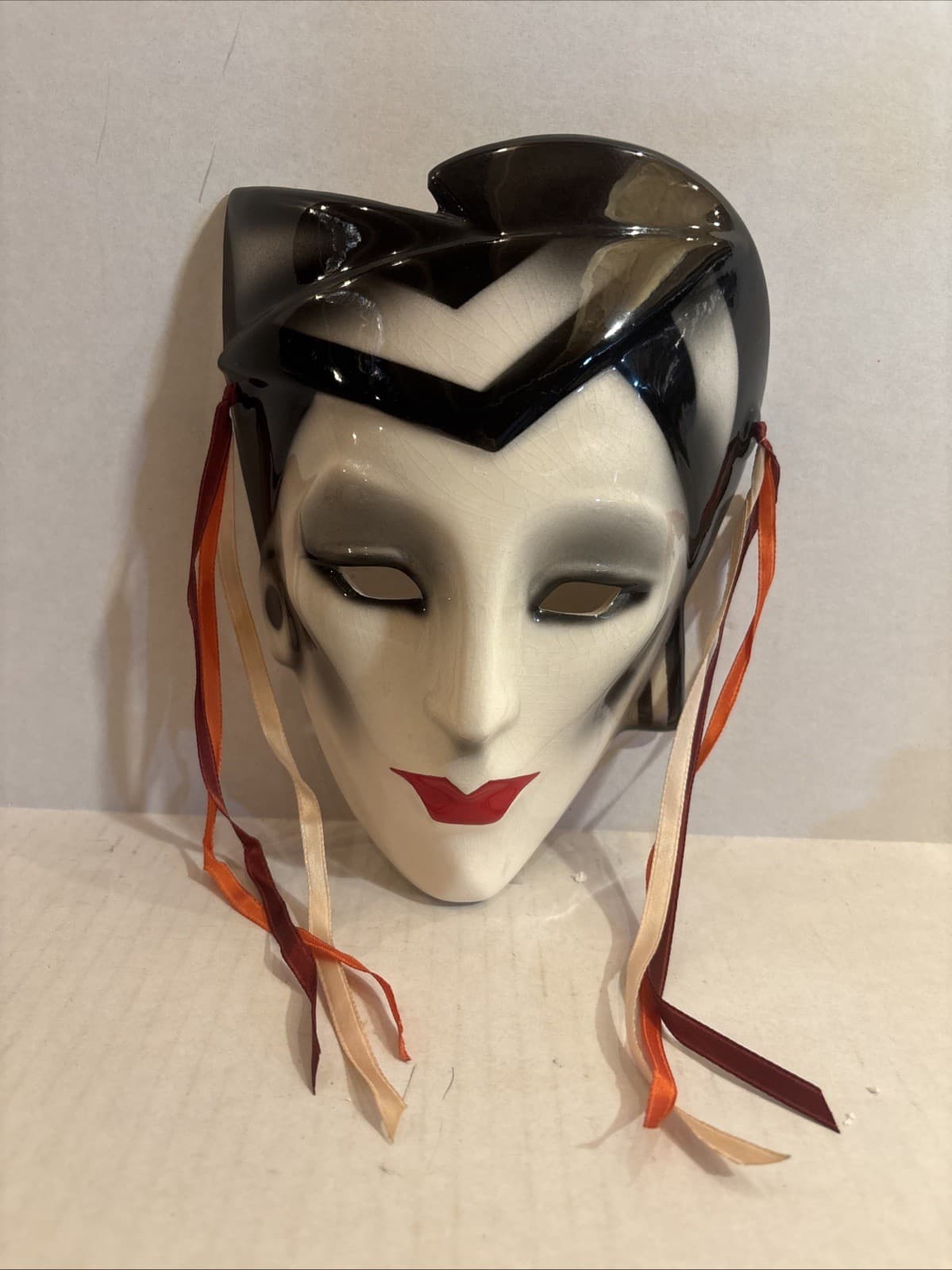 Vintage 90's About Face Clay Art San Franciso Black White Retro Harlequin Mask