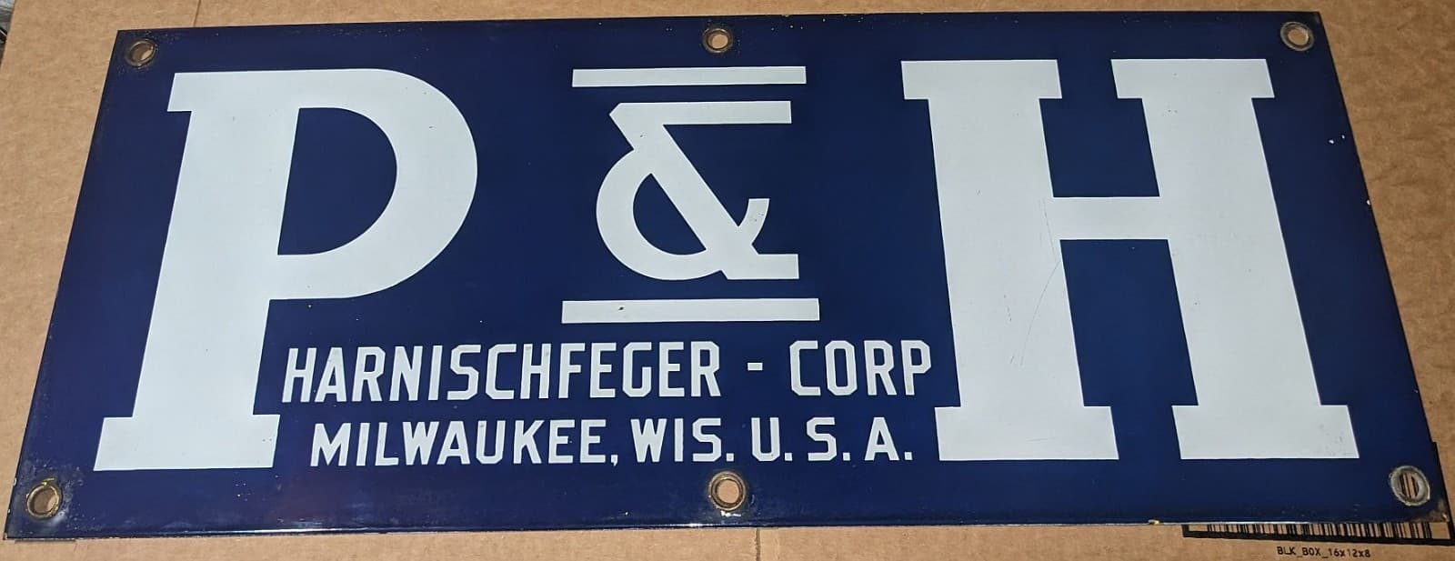 Vintage Large Pawling and Harnischfeger P&H Porcelain Sign Crane Industrial 2'