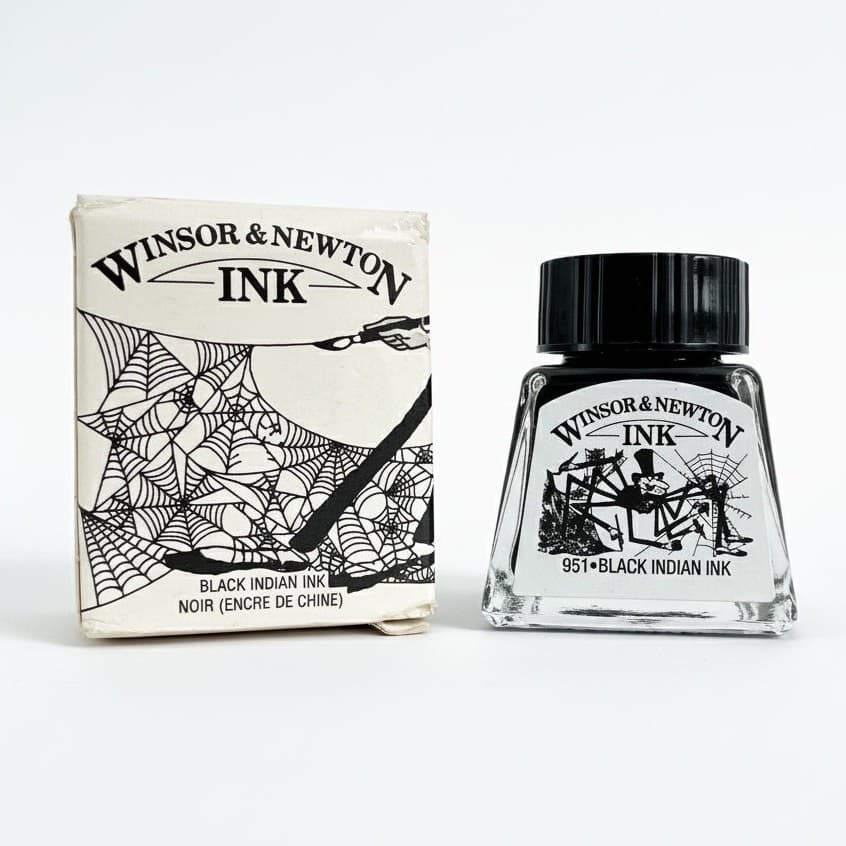 Vintage Winsor & Newton 951 Black Indian Ink Spider Goth Art Calligraphy Bottle