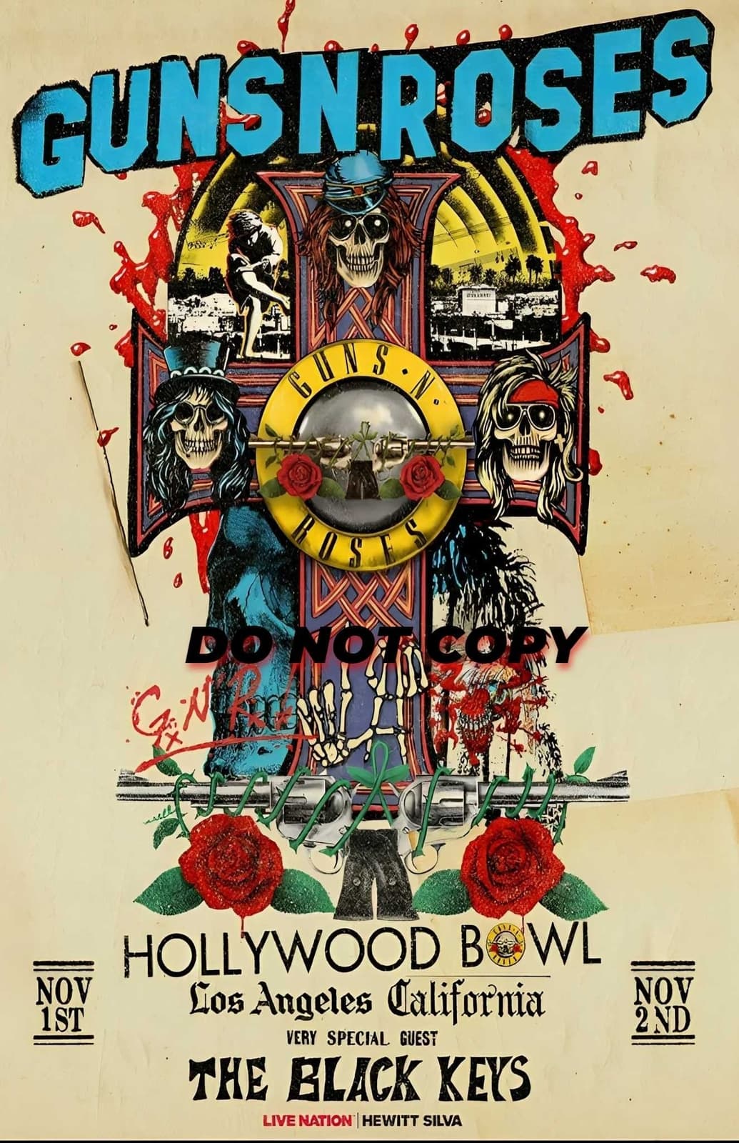 Guns N' Roses 11x17 Poster 2023 Hollywood Bowl Promo Slash Axl Duff