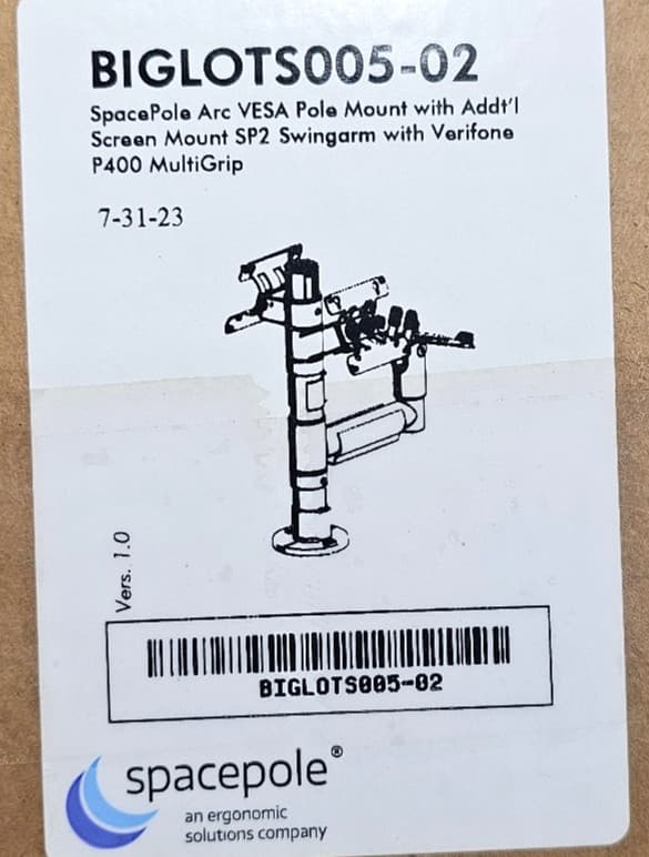 Spacepole Arc VESA 75/100 Display Screen Mount SPV3306 + Verifone P400 Multigrip