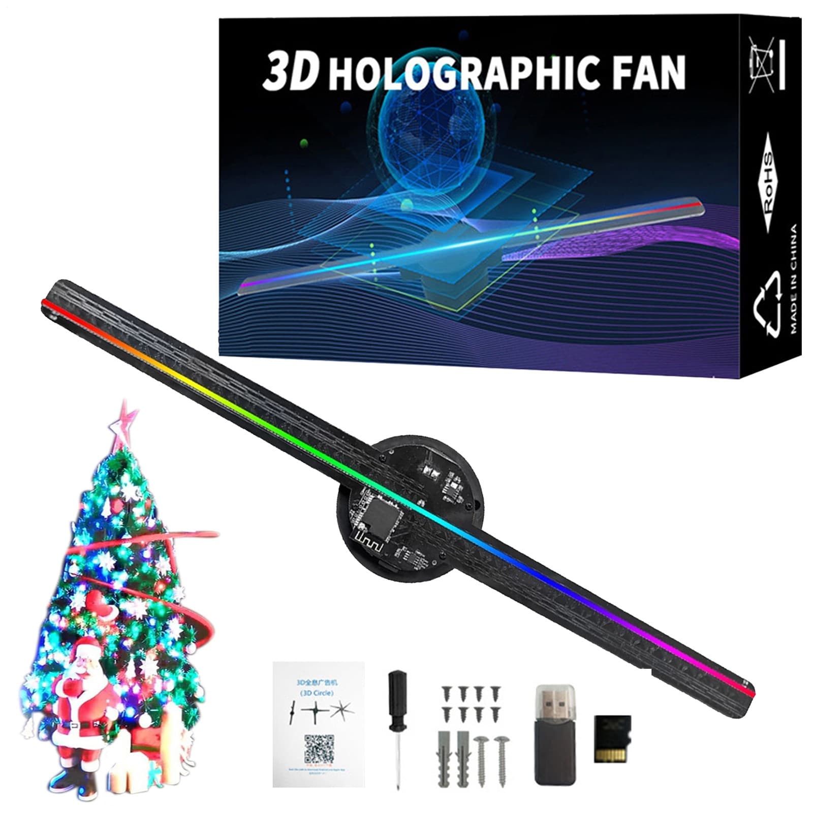 3D Holographic Projector LED Fan Projector 16.5 Inches LED Fan Christmas Tree