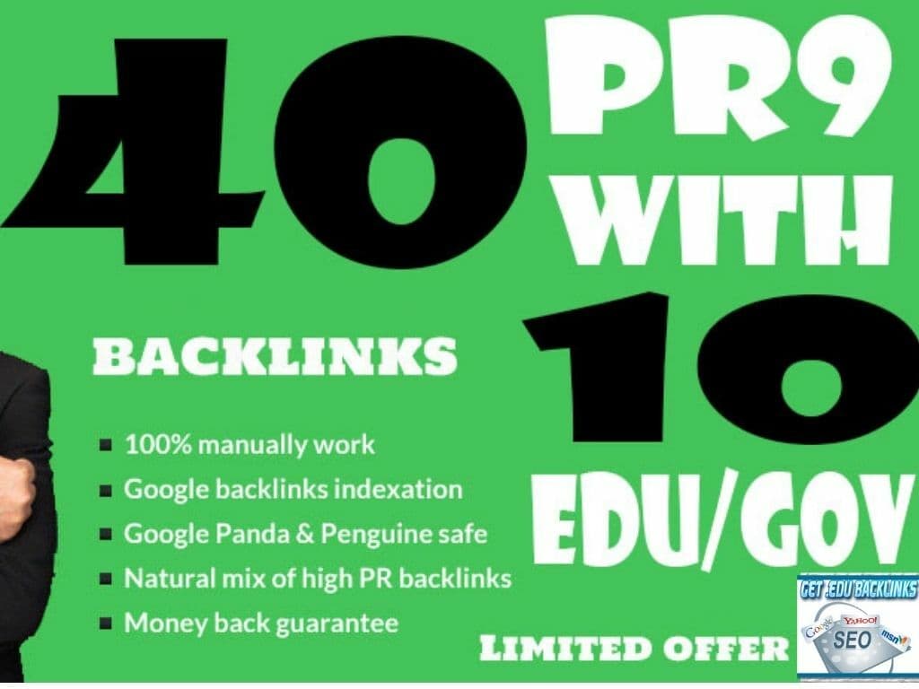 40 PR9 Backlinks and 10 . Edu/Gov Backlinks local and national global seo boost