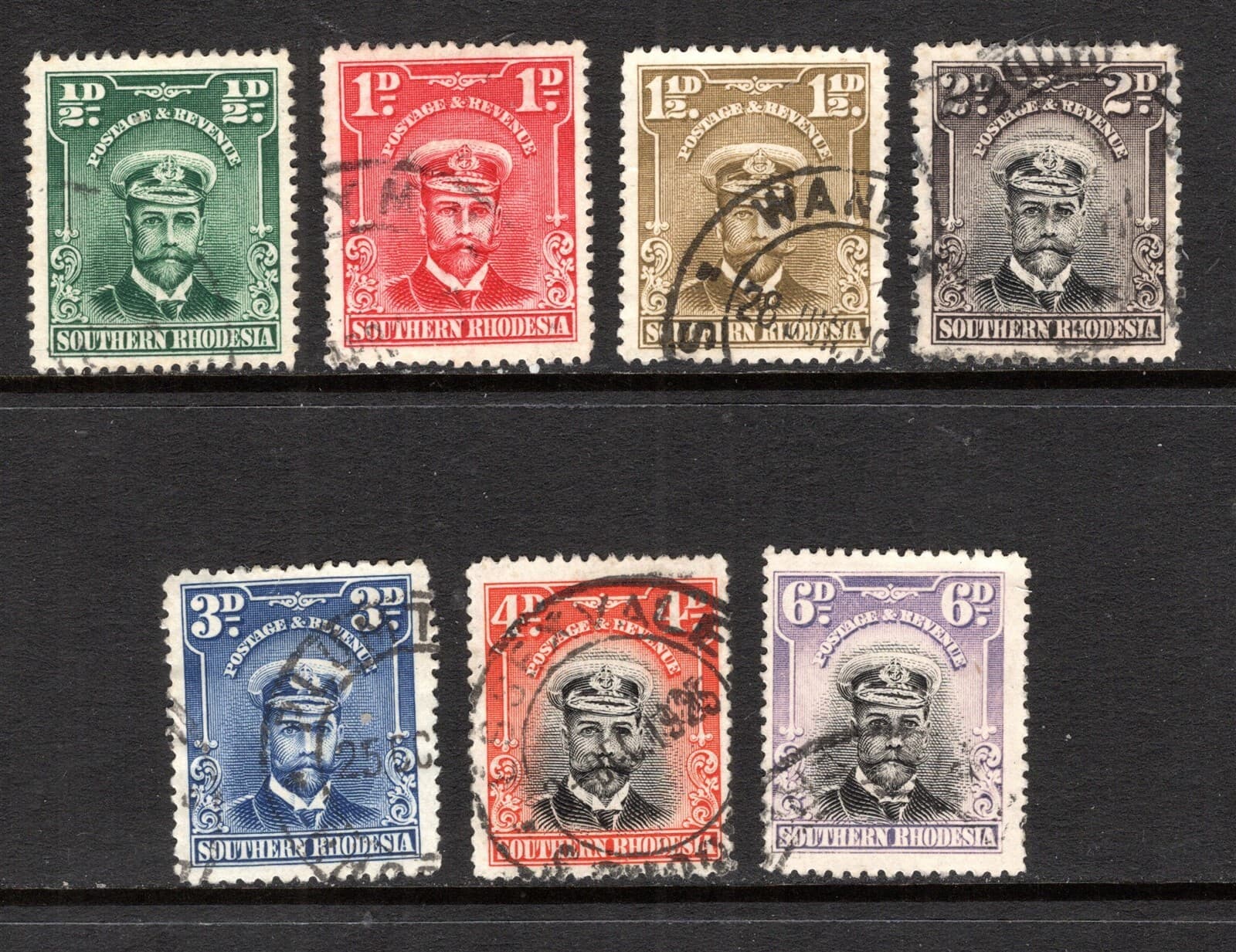 Southern Rhodesia Stamp Scott #1-7, King George V, Lot of 7, Used, SCV$23.90