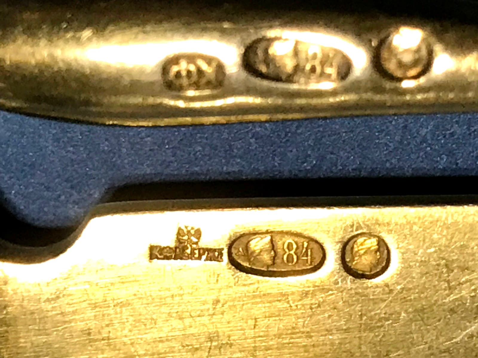 ФАБЕРЖЕ ORIGINAL GILT SET SILVER 84 RUSSIAN FAMOUS "KF" FABERGE IMPERIAL ANTIQUE