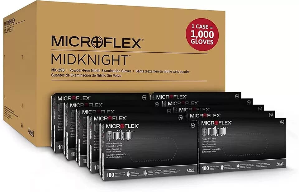 Microflex MK296M MEDIUM Midknight Black Nitrile Powder-Free Gloves 1,000 Gloves
