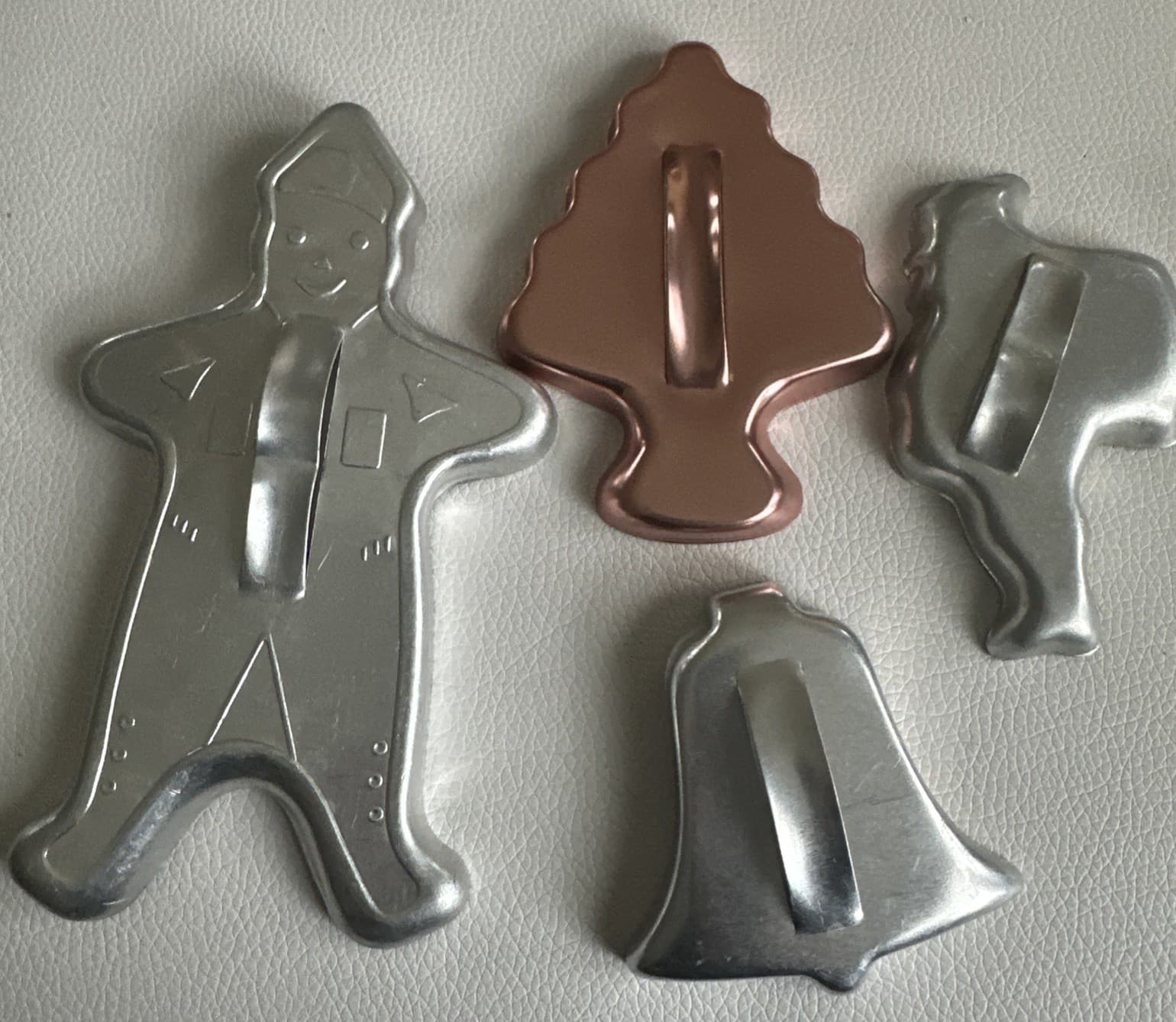 4 Vintage Aluminum Christmas Holiday Cookie Cutters with Handles