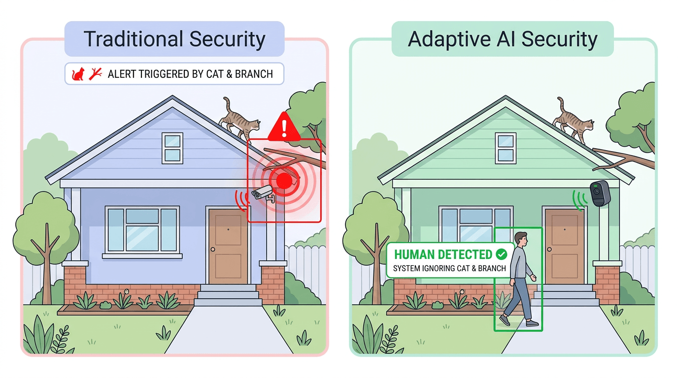 A visual comparison of how AI filters out noise to focus on real threats.