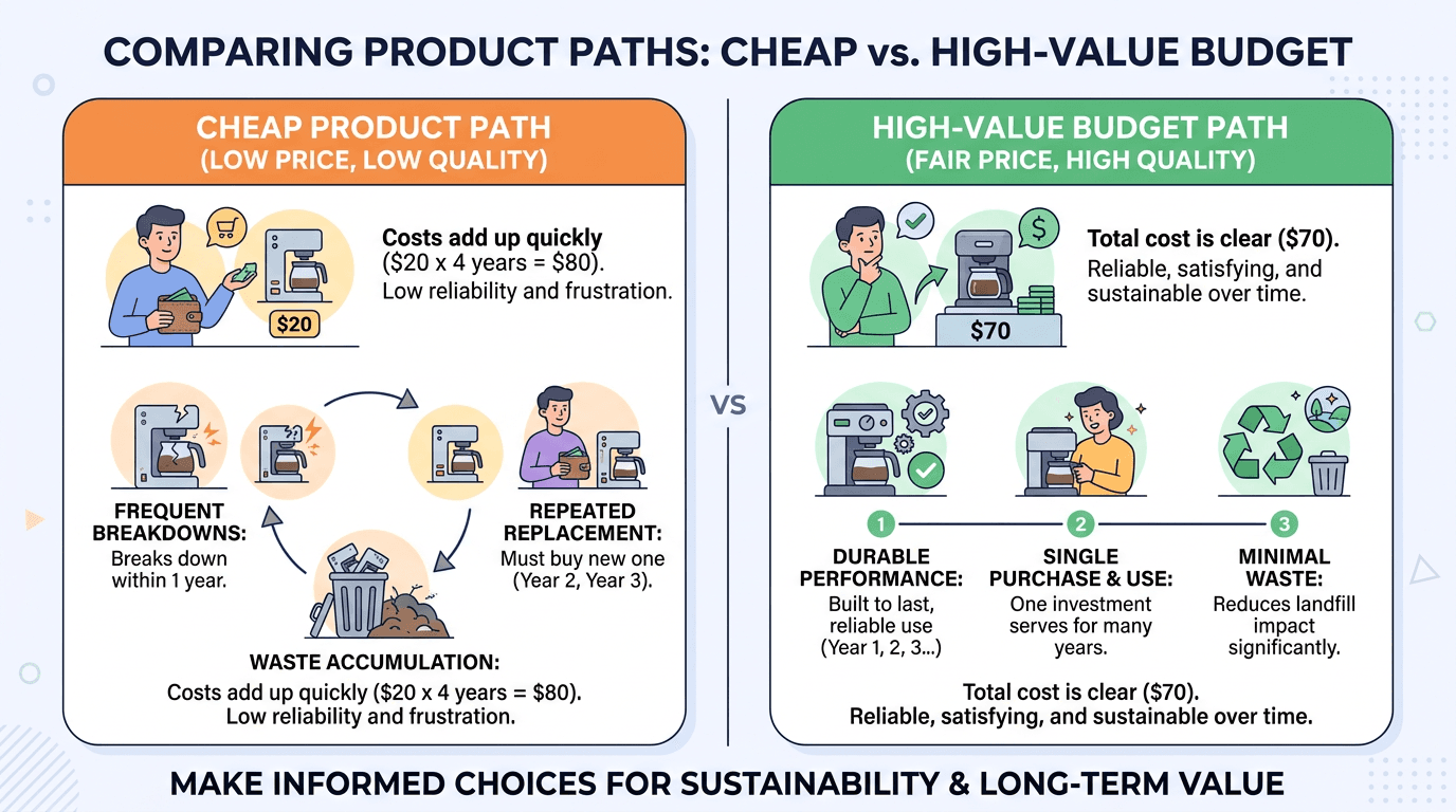 A comparison of the 'Cost Per Use' between cheap disposables and high-value budget investments.
