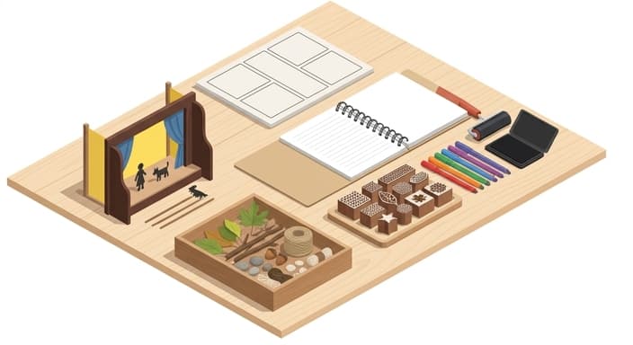 A curated toolkit combines narrative and artistic exploration to inspire open-ended creativity.