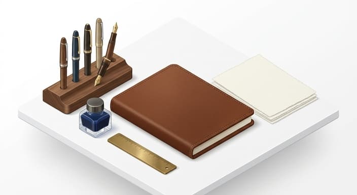 Premium analog tools arranged for thoughtful, craft-focused work.