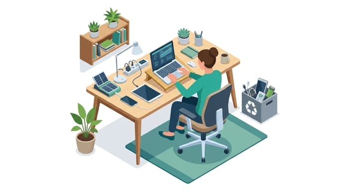 A desk setup featuring eco-friendly tech gifts that promote lower energy use and responsible end-of-life recycling.