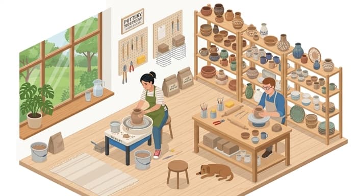A pottery class scene illustrating sustainable experiences as gifts.