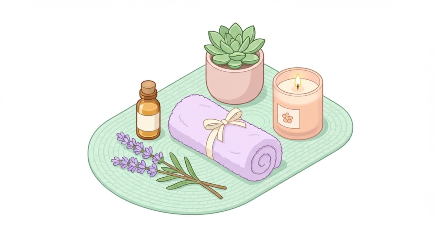 A tranquil spa-themed gift setup evoking spring renewal and sensory indulgence.