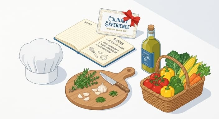 A gift card with a decorative bow sits beside fresh farm ingredients, inviting a chef-led summer cooking experience.