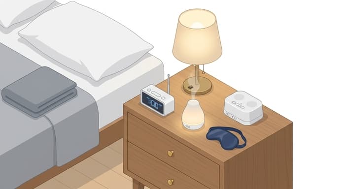 A sleep-enhancing bedside setup designed to support the graduate’s recovery after work.