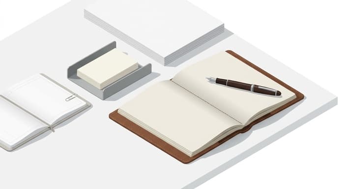 A premium stationery setup with a leather journal and fountain pen, ready for note-taking and planning a career.