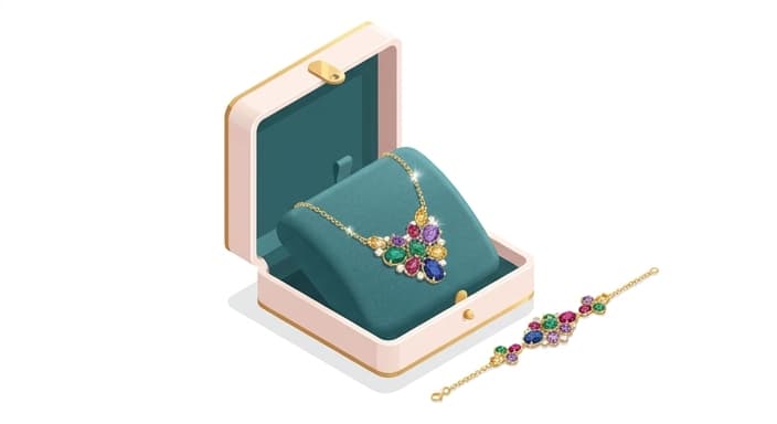 A cluster stone birthstone necklace and coordinating bracelet presented as a personalized keepsake.