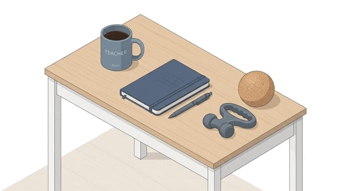 A tidy desk with self-care tools ready for tension release.