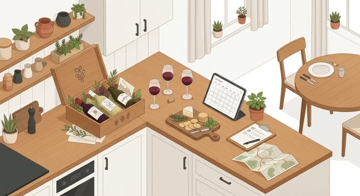 An all-inclusive experiential gift setup for a wine-tasting experience.