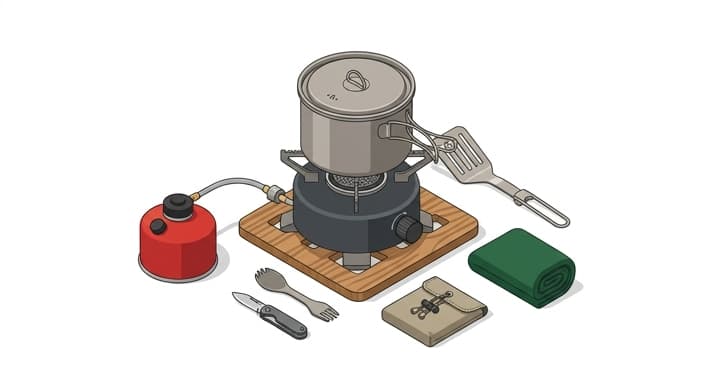 Titanium cooking tools prepared for a quick gourmet meal on the trail.