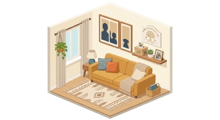 Personalized wall art and keepsakes help the home feel truly tailored to the family.