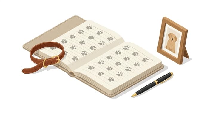 A memory-keeping desk scene with a journal and keepsakes.