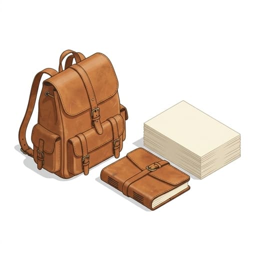 Leather gear and archival stationery ready for a sun-soaked adventure.