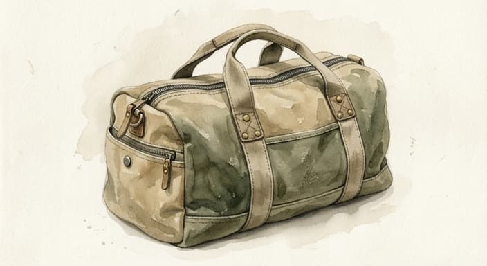 A sturdy canvas duffel with riveted handles ready for summer travel.