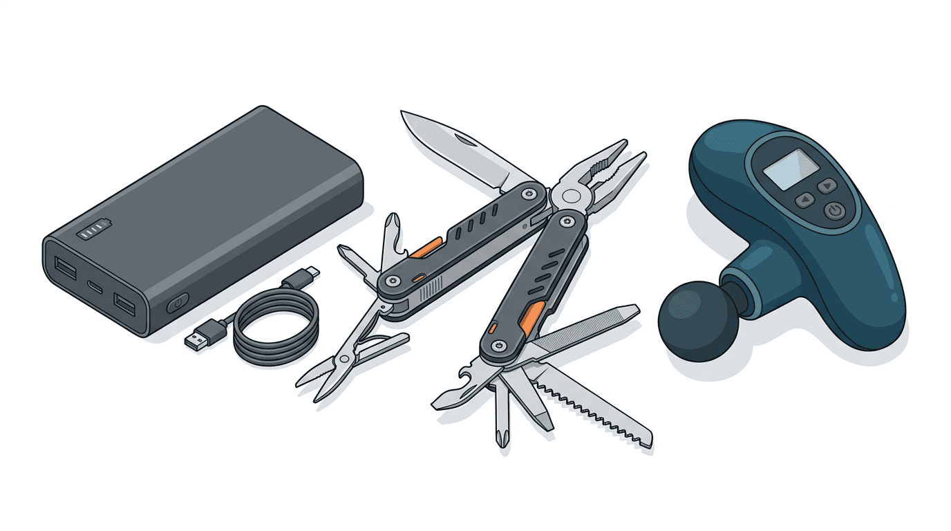Functional tools and tech designed for preparedness and personal maintenance.