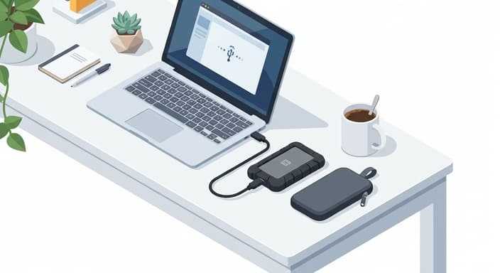 A rugged portable SSD ready for travel, highlighting durable build and fast data transfer.