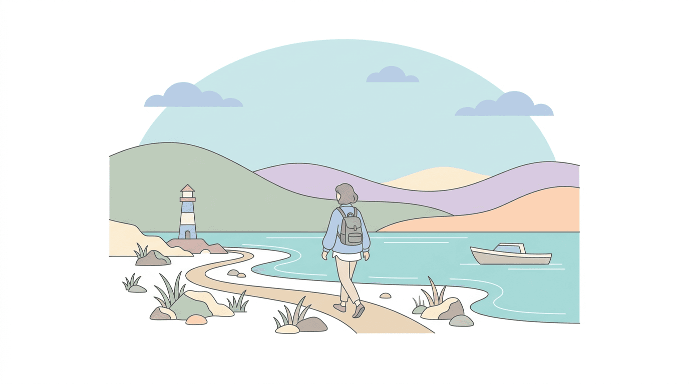 A top-down view of a modern desk with a retro mechanical keyboard, a cup of coffee, and a small plant, glowing softly under a desk lamp