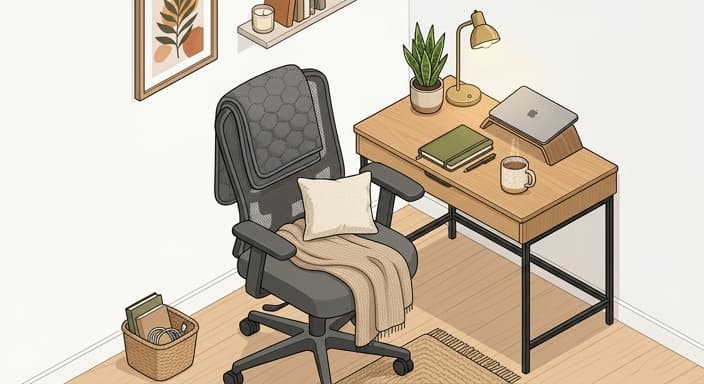 A calm home setup featuring a weighted blanket for cognitive recovery.