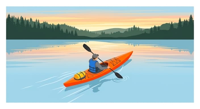 A kayaker glides at sunrise, ready for a first-time adventure on the water.